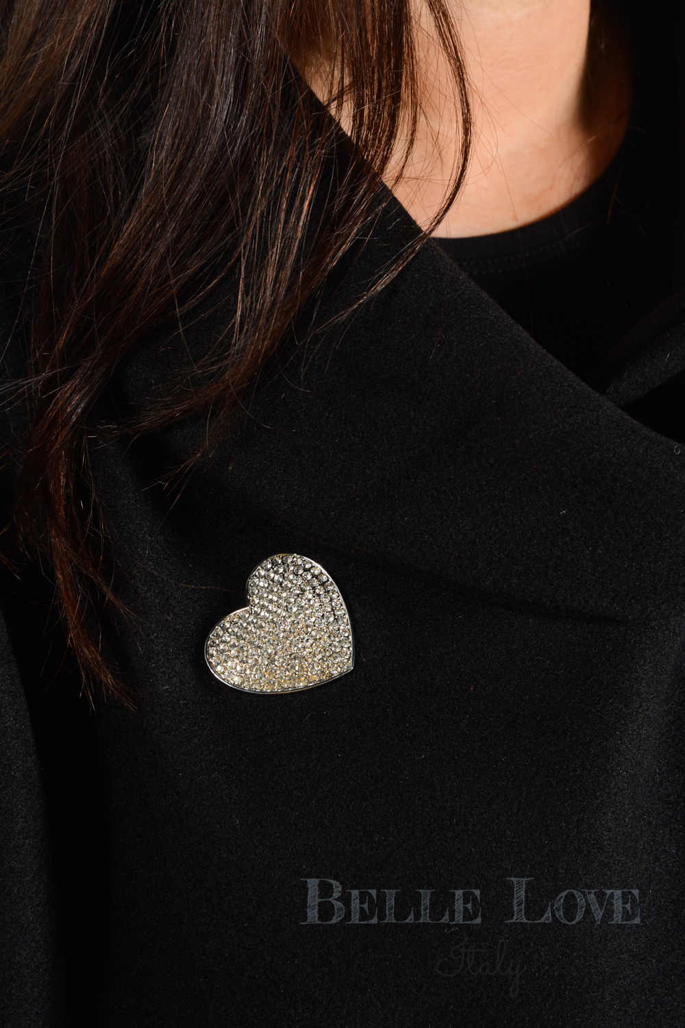 Belle Love Italy Diamante Crystal Love Heart Magnetic Brooch