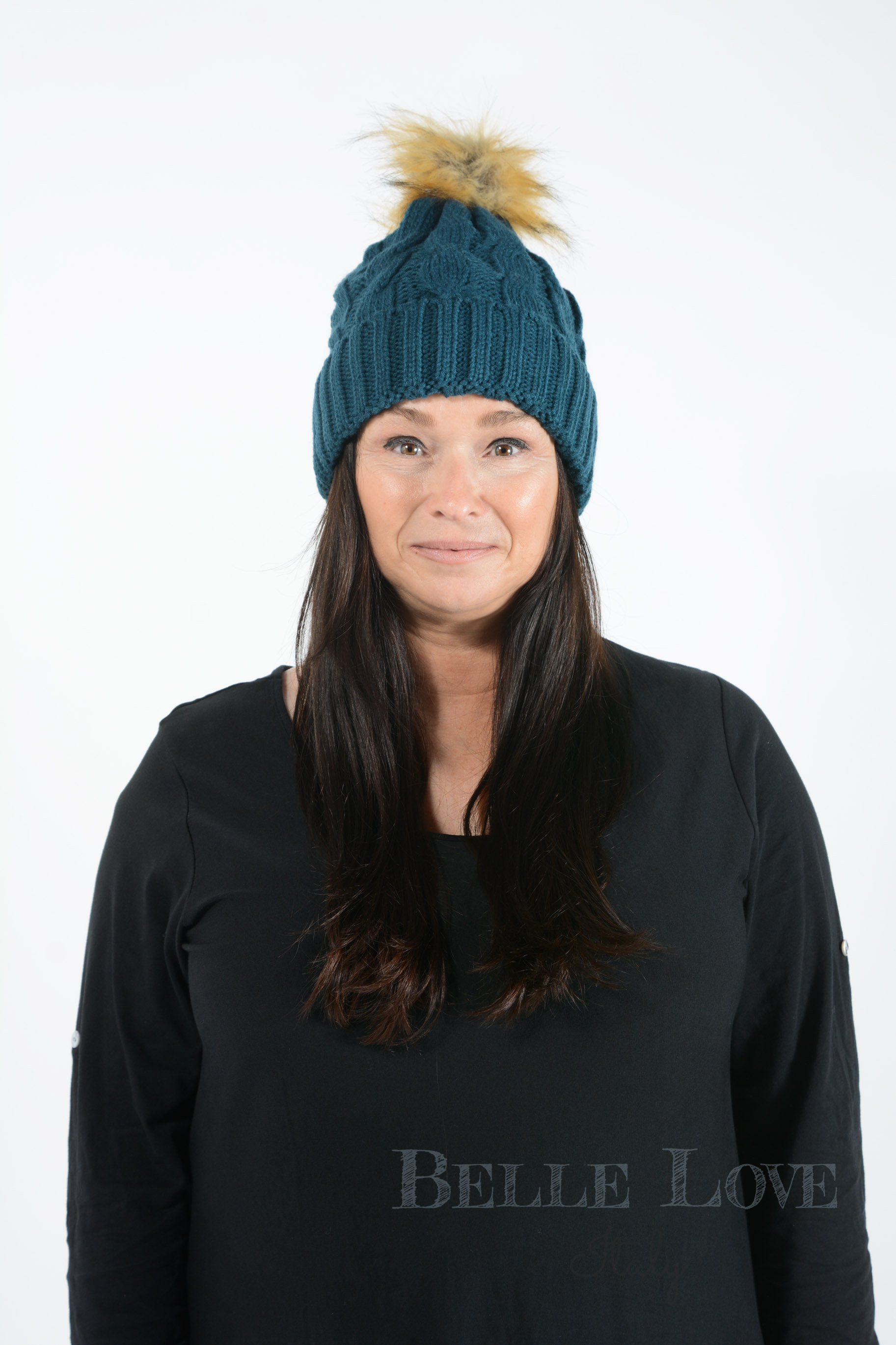 Belle Love Italy Leona Cable-Knit Pom Pom Hat