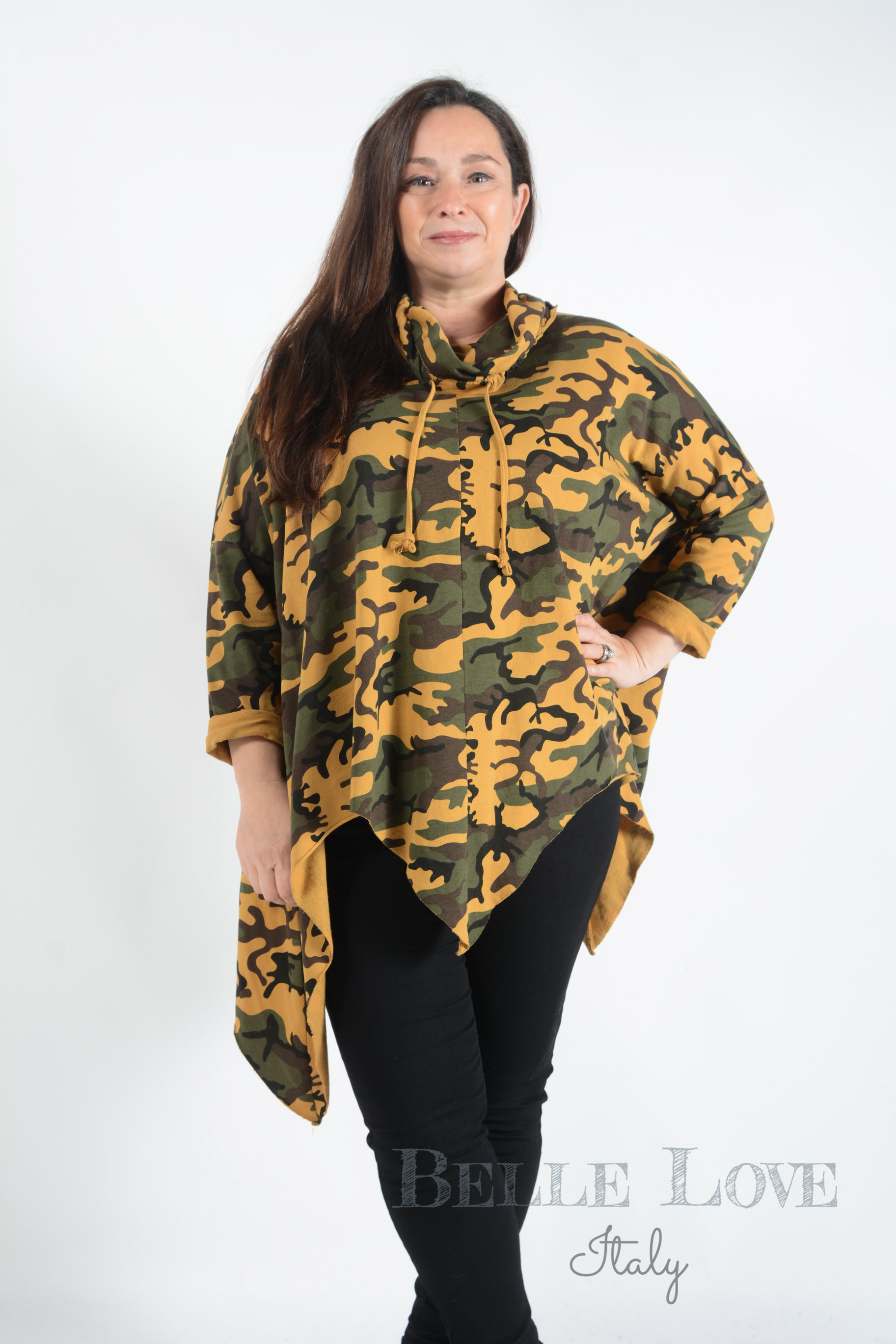 Belle Love Italy Hallie Cowl Neck Camouflage Tunic