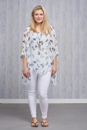 Belle Love Italy Butterfly Silk Print Top