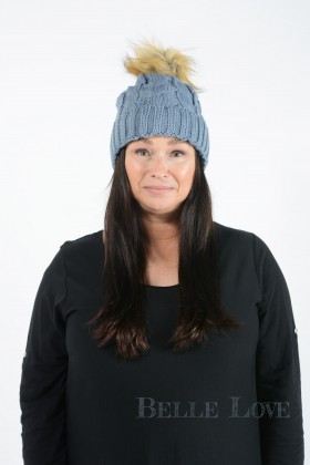 Belle Love Italy Leona Cable-Knit Pom Pom Hat